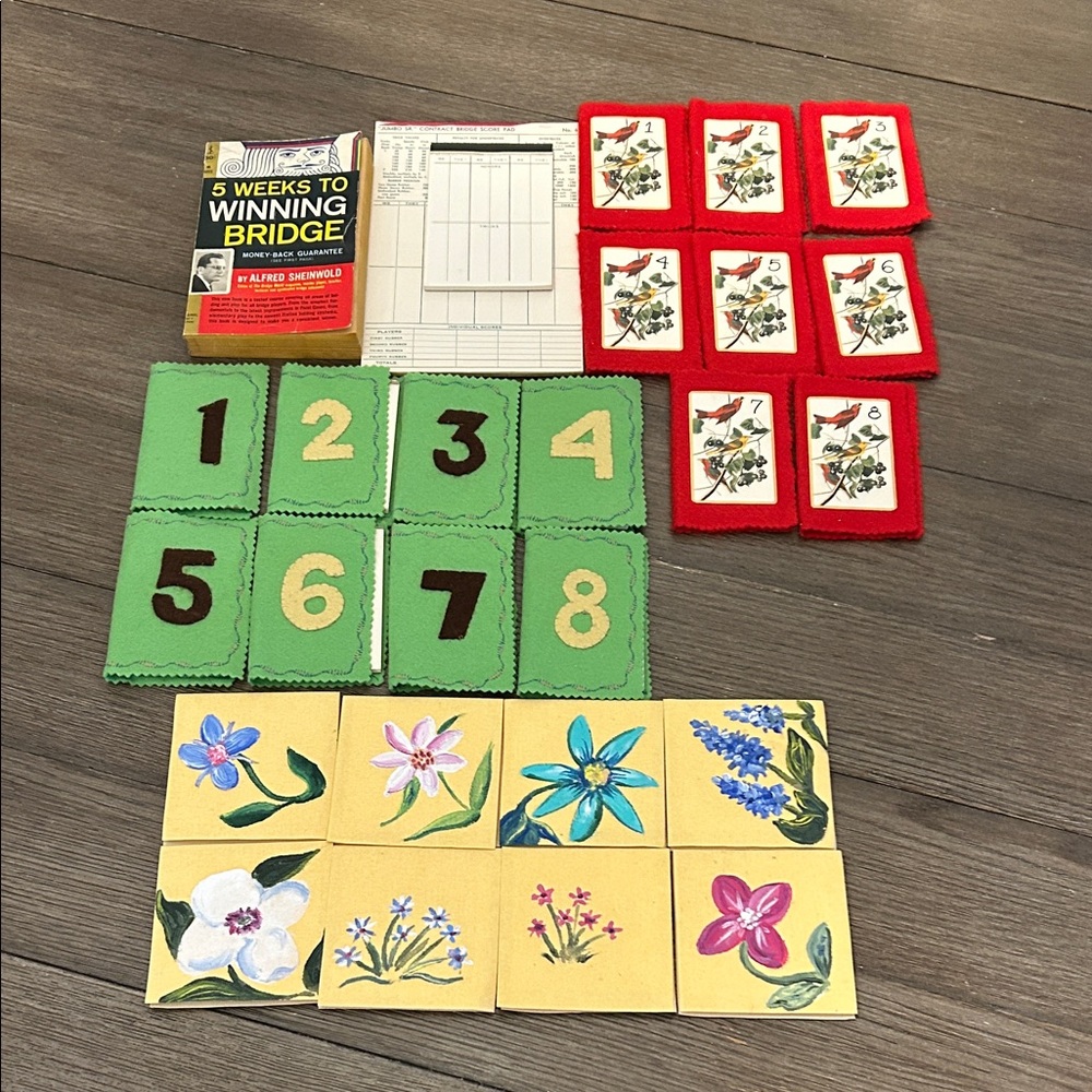 Vintage bridge card game book score sheets and three handmade tally sets cute!
